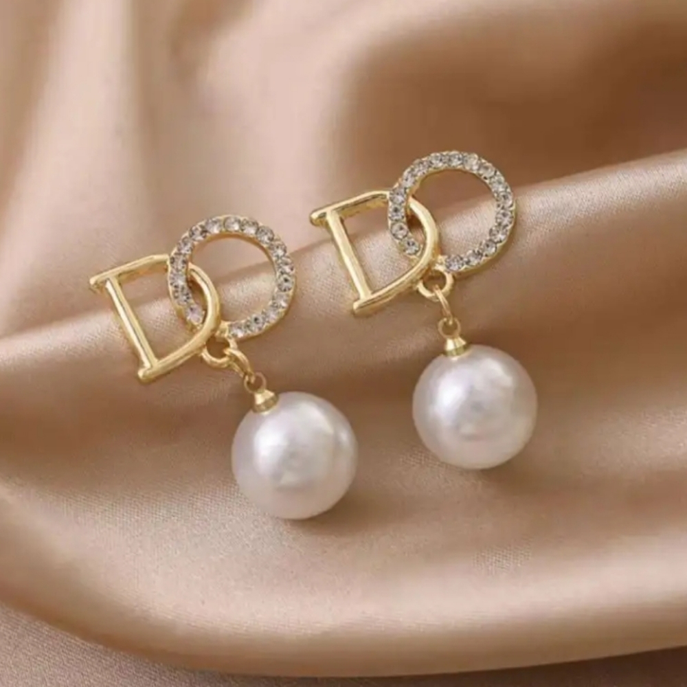 Rhinestone Pearl Dangle Earrings